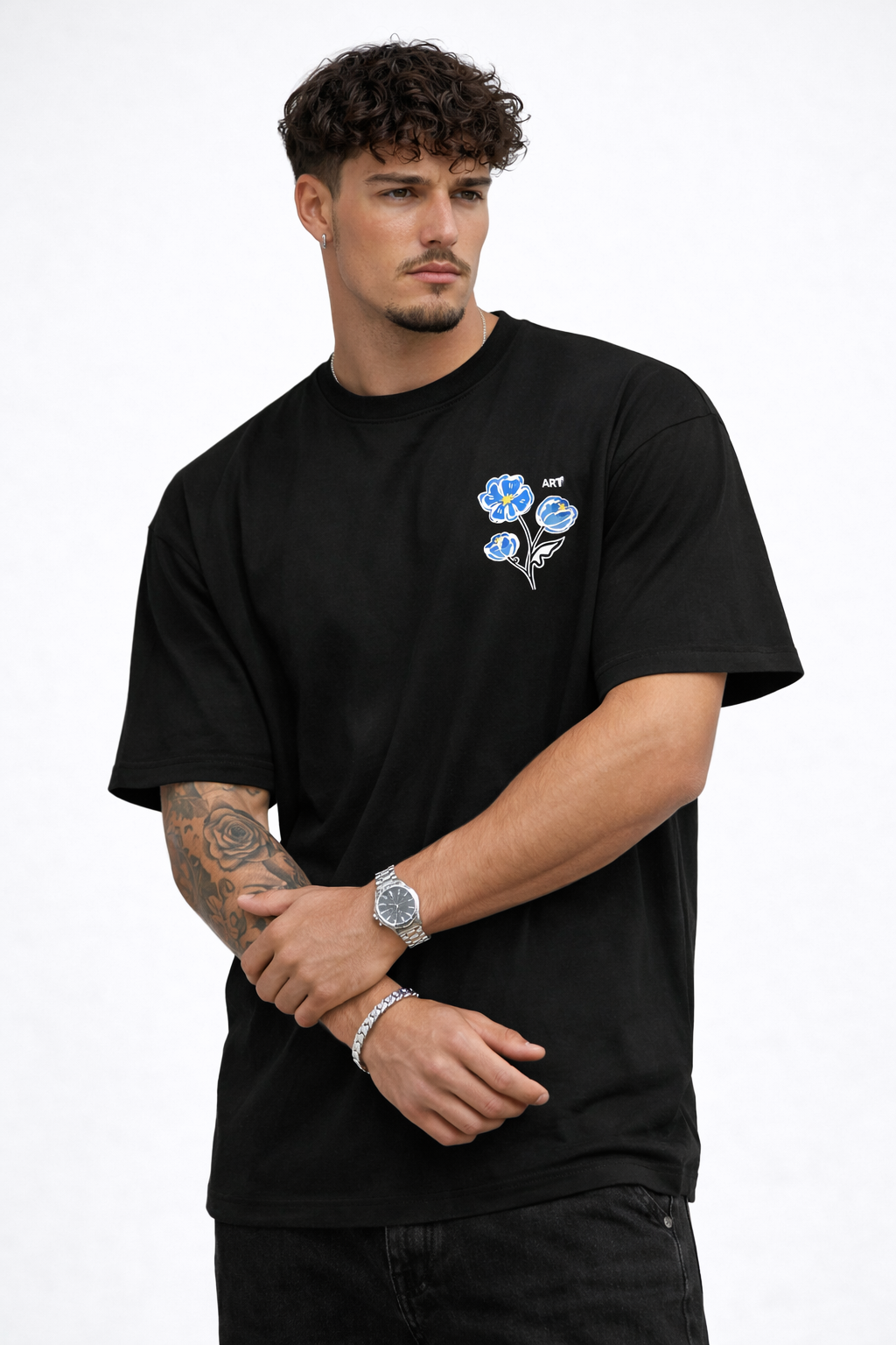 Azure Bloom Tee Zwart